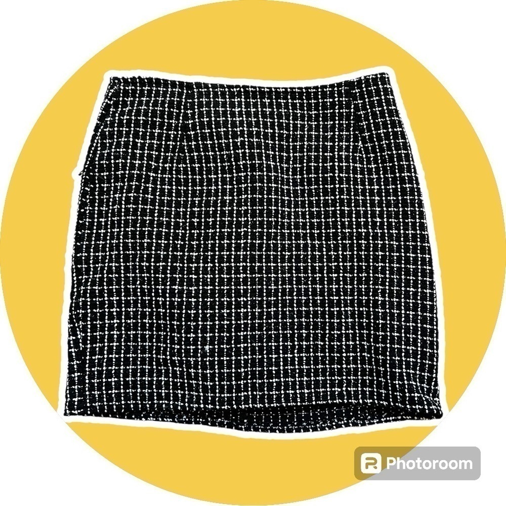 Academia Peach Black Faux Tweed Mini Skirt Large